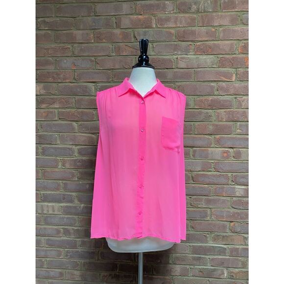 American Eagle Pink Sheer Sleeveless Button Down Size XXL - Picture 2 of 6